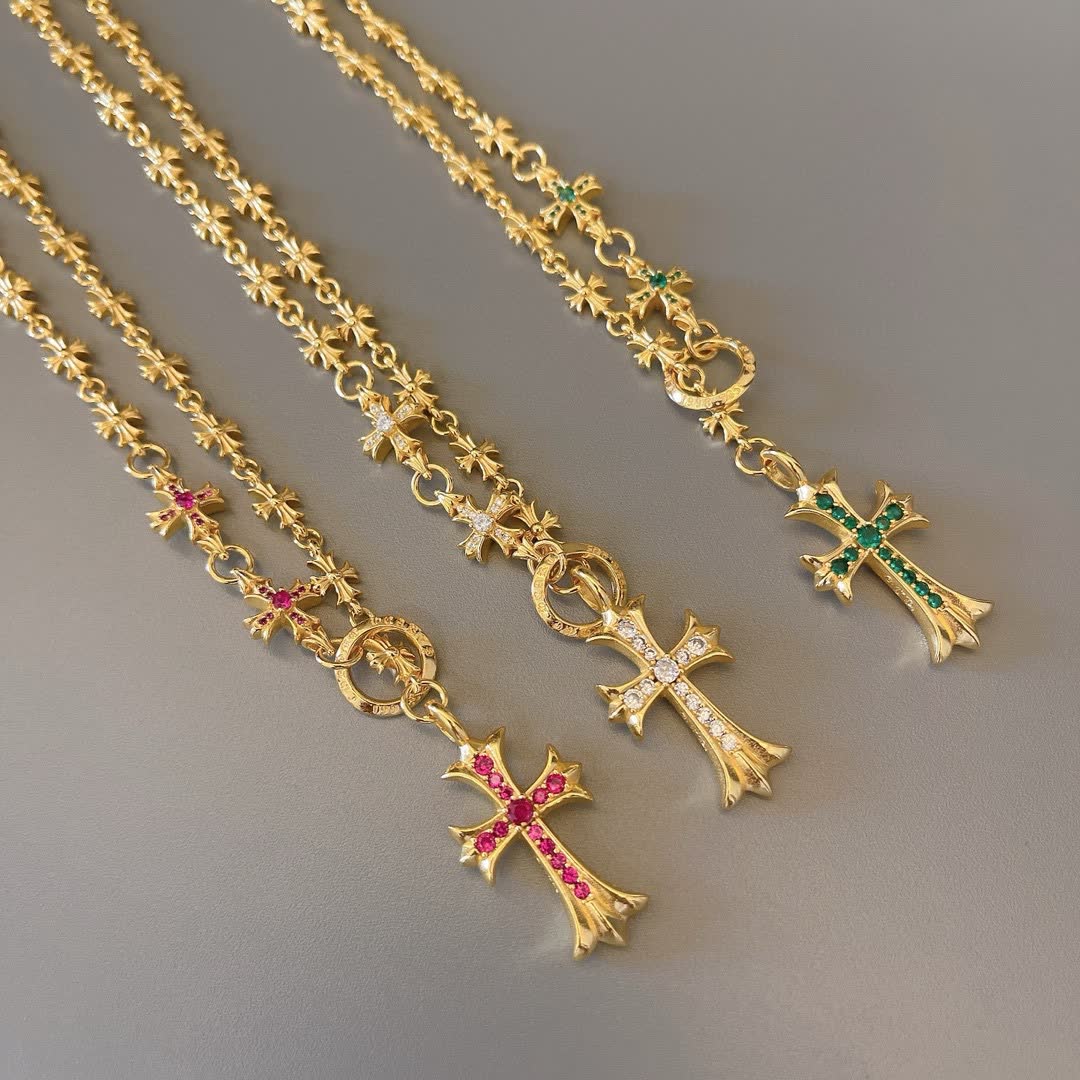 Chrome Hearts Gold Star Chain with Cross Pendants